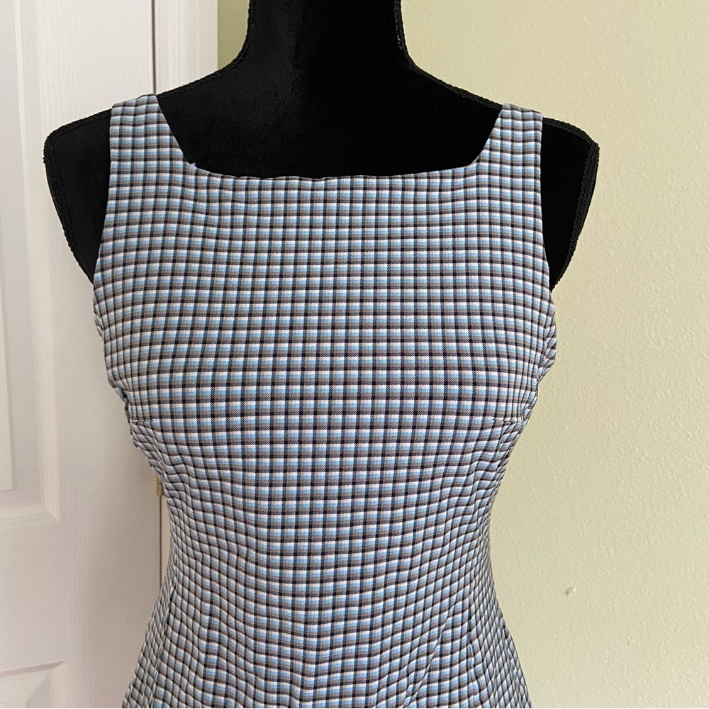 Theory Square Neck Check Mini Dress - image 2